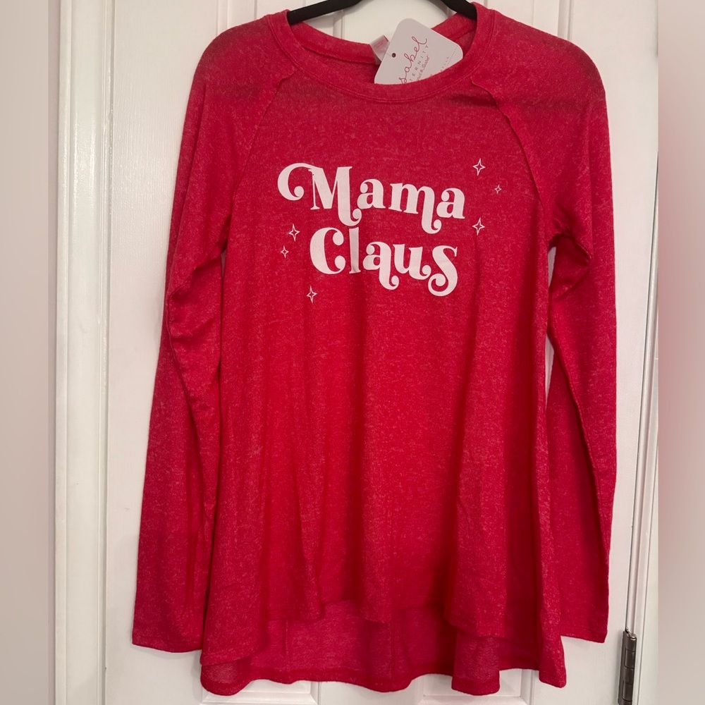 Isabel Maternity Soft lightweight Long sleeves Red Top “ Mama Claus “ size Small